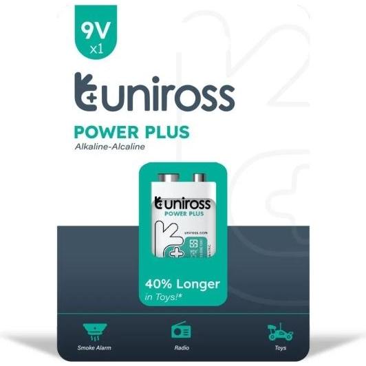 Uniross Power Plus Alkaline 6LR61 9V - PK1 (1 pz., 9V Block, 600 mAh), Batterie + pile