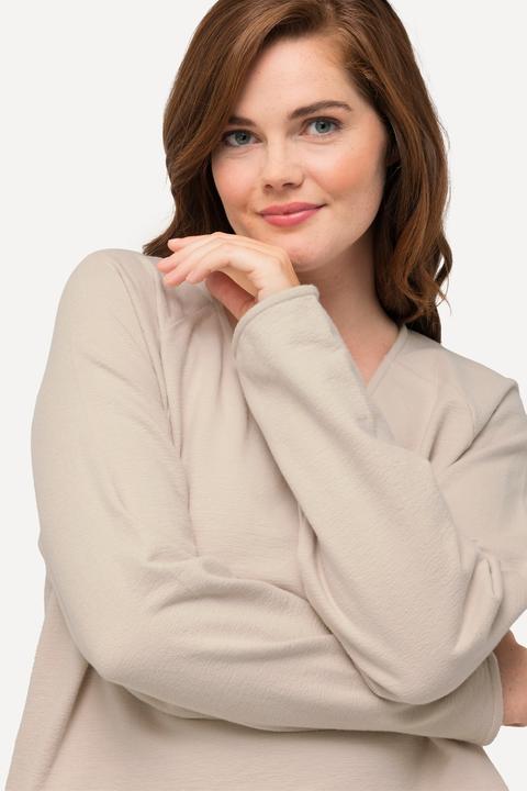 Actual product image Ulla Popken Eco Cotton V-Neck Cropped Long Sleeve Sweatshirt (56)