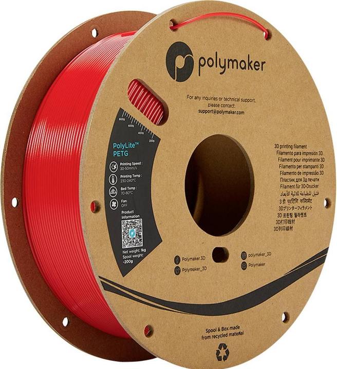 Actual product image Polymaker PolyLite PETG V2 - Red - 1.75mm (PETG, 1.75 mm, 1000 g, Red)