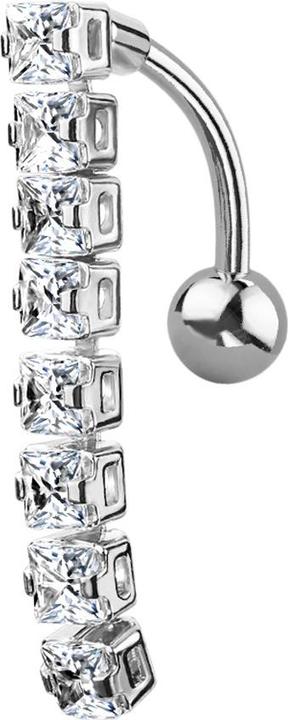 Star Piercing Banane silber mit Anhänger Balken mit quadratischen Kristallen (Messing, Chirurgenstahl 316L)