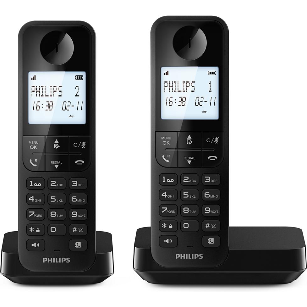 Philips Telefono Cordless Senza Filo Duo D2702B, Telefon, Schwarz