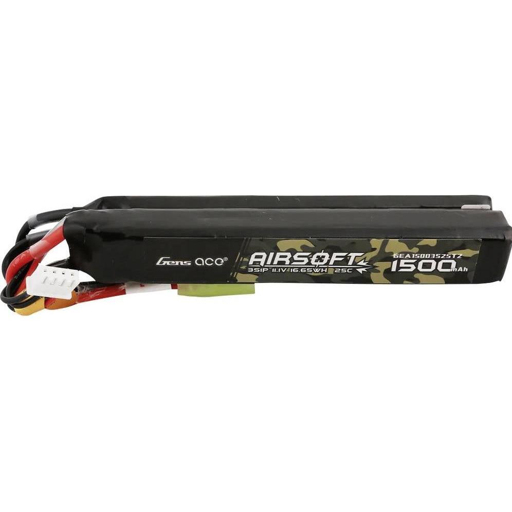 Gens Ace 25C 1500mAh 3S1P 11.1V Nunchuck 2X Airsoft Gun Lipo Battery with mini Tamiya Plug (11.10 V, 1500 mAh)