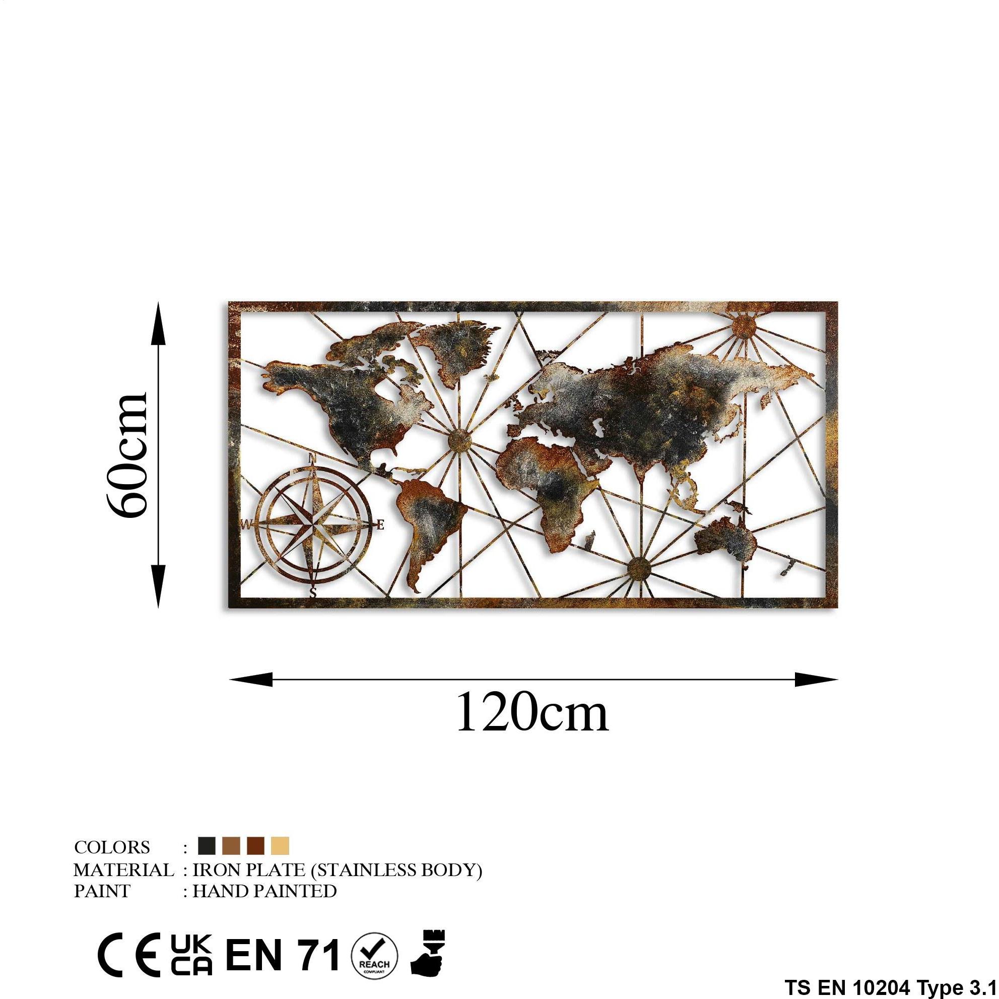 Thumbnail - Wallxpert, Wanddeko, Metal World Map (120 x 60 cm)