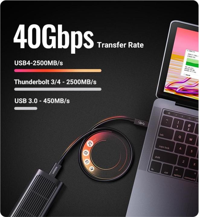 Actual product image Ugreen USB-C to USB-C Cable US501, Gen3, 100W, 8K, 0.8m (Black)
