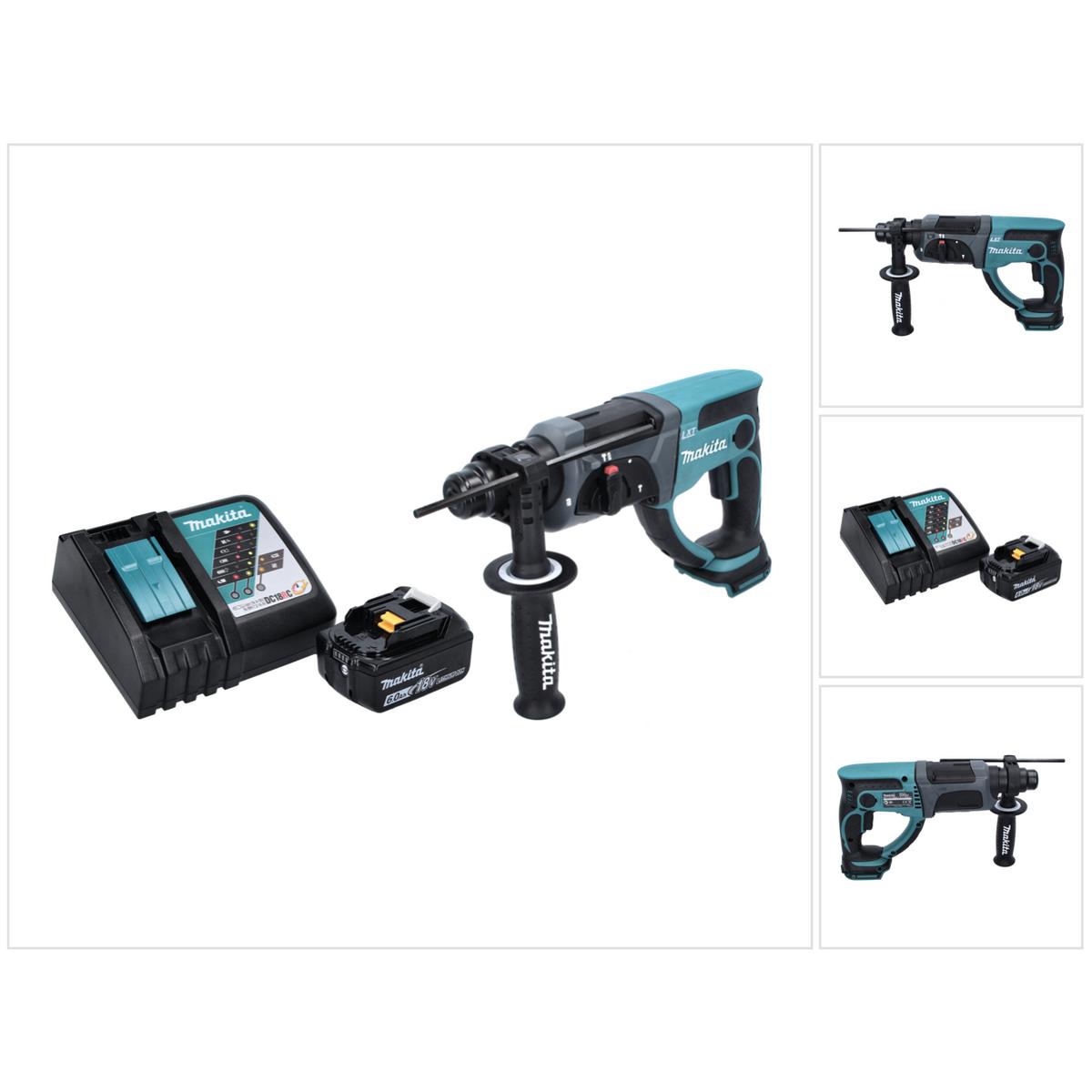 Makita, Bohrmaschine + Akkuschrauber, DHR 202 RG1 Akku Kombihammer 18 V 2,0 J SDS Plus + 1x Akku 6,0 Ah + Ladegerät (Akk...