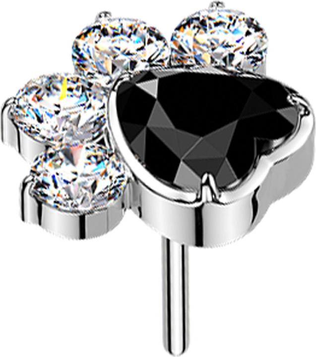 Actual product image Star Piercing Threadless Pfote silber Kristalle silber und schwarz (without brass, Titanium)