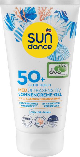 Actual product image dm Sundance Sun Cream Gel, MED ultra sensitive (Suntan cream, SPF 50+, 150 ml)
