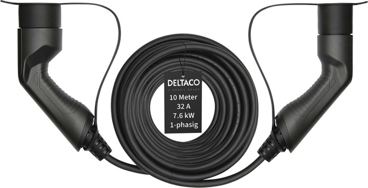Actual product image Deltaco EV charging cable, e-car & hybrid, Type2 to Type2, 32 A, 7.6 kW, 1-phase (Type 2, 7.60 kW, 32 A, 10 m)