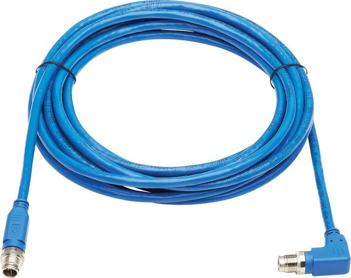 Actual product image Eaton M12 X-Code Cat6 1G UTP CMR-LP Ethernet Cable Right-Angle M/M IP68 PoE Blue 5m 16.4 f (UTP, CAT6, 5 m)