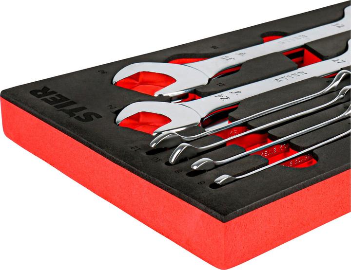 Actual product image Stier Double open-end spanner set SW 6 - 32 mm 12-piece set in soft foam insert (EVA) (10 mm, 11 mm, 12 mm, 13 mm, 14 mm, 15 mm, 16 mm, 17 mm, 18 mm, 19 mm, 20 mm, 21 mm, 22 mm, 23 mm, 24 mm, 25 mm, 27 mm, 28 mm, 30 mm, 32 mm, 6 mm, 7 mm, 8 mm, 9 mm)