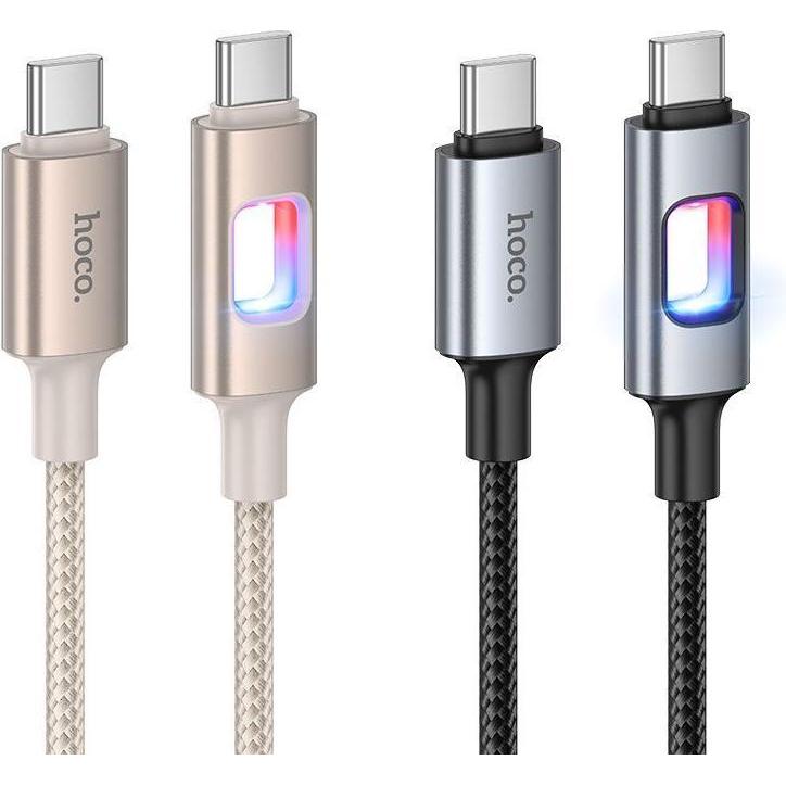 Hoco Cable LED Cable USB C to USB C 3A 60W 1,2 m U144 black (1.20 m, 60 W), Cavo USB