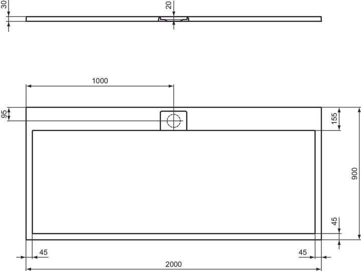 Produktbild Ideal Standard Ultra Flat S i.life Rechteck-Brausewanne, 2000x900x30mm, T5243