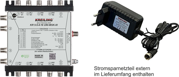 Actual product image Kreiling KR 5-5-4-16UNIMSKIII Unicable multiswitch 4 outputs 16 users (Multi switch)
