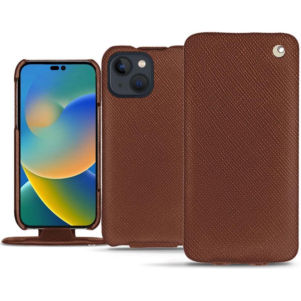 Noreve Lederschutzhülle vertikal (Apple iPhone 14), Smartphone Hülle, Braun