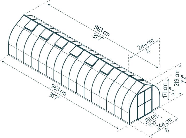 Produktbild Palram Gewächshaus Bella 244x964cm Silber