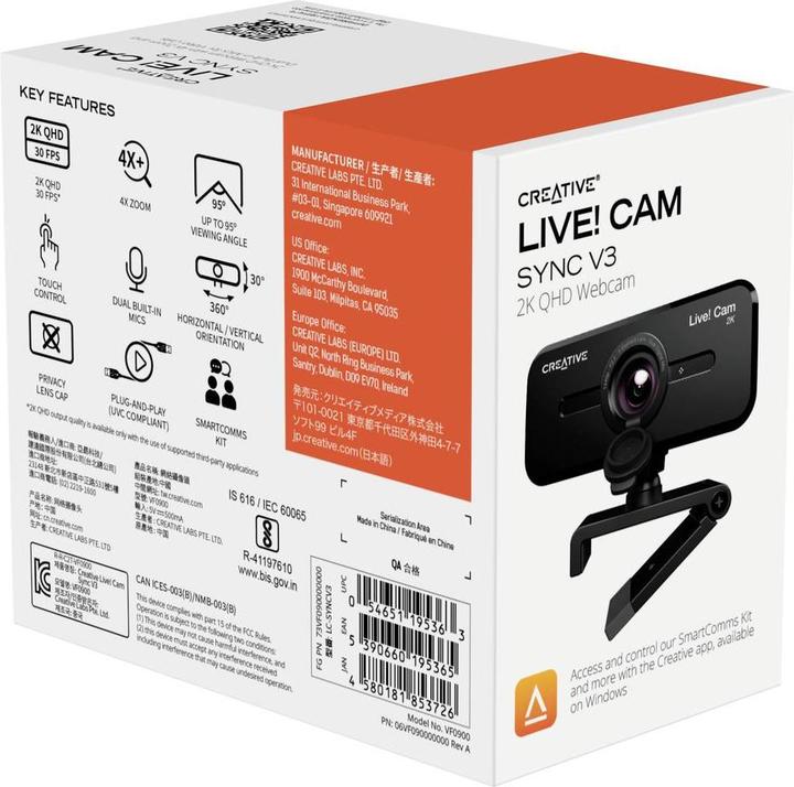 Image du produit Creative LiveCam Sync 2K V3, webcam QHD (3.60 Mpx)