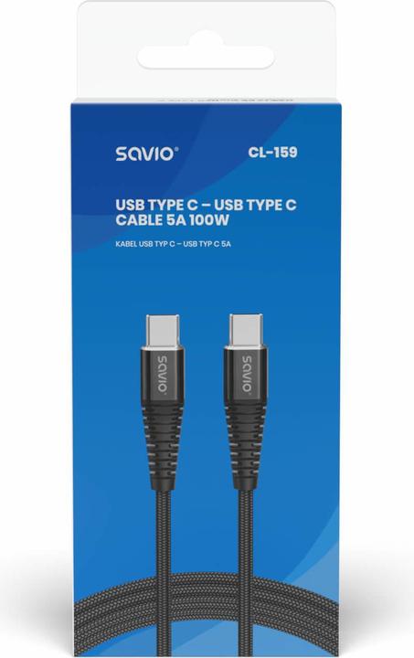 Produktbild Savio CL-159 USB Kabel 1 m USB 2.0 USB C - USB C Schwarz (1 m, USB 2.0, 100 W)