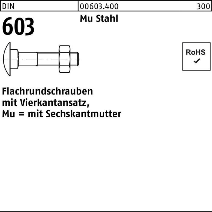 Produktbild Flachrundschraube DIN 603 m.Vierkantansatz/6-kantmutter M 20 x 100 Mu Stahl 4.6