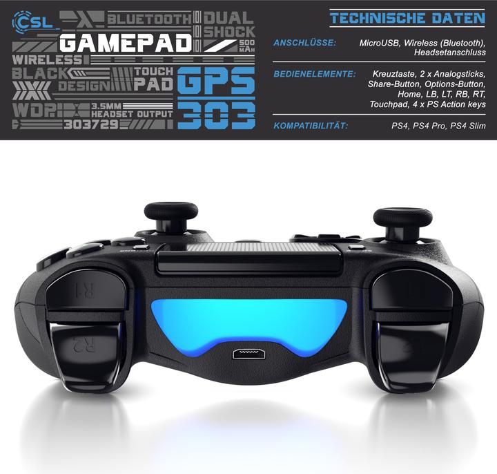 Immagine prodotto CSL Controller PlayStation 4, gamepad Bluetooth per PS4, doppia vibrazione, touchpad, 3,5 mm, sensore (PS4, PC)