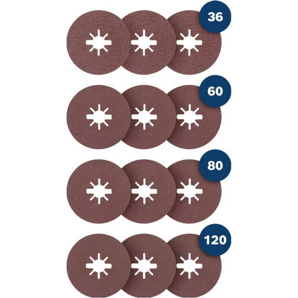 Bosch Professional Zubehör, Abrasivi, EXPERT for Metal Fiberschleifscheibe R444, 125mm, K36/60/80/120, X-LOCK, 12 Stk. (120, 36, 60, 80)
