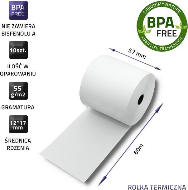 Produktbild Qoltec 51898 terminis rulonas 57 x 60 55 g/m2 10 V ohne BPA