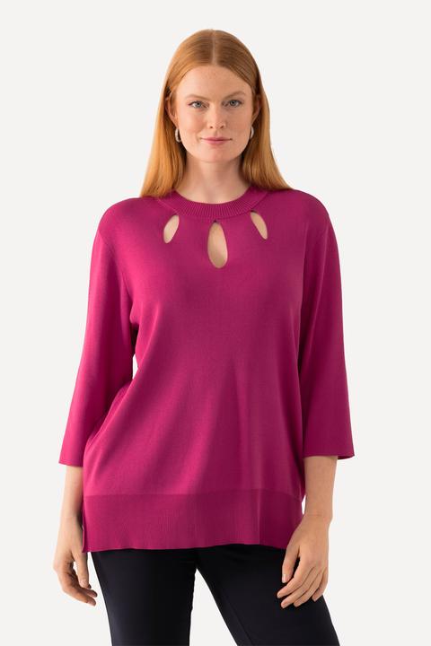Produktbild Ulla Popken Pullover, Cut-Outs, Stehkragen, 3/4-Arm, Rippstrick (56)