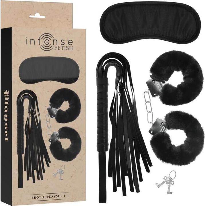 Produktbild Intense Fetish Set Erótico 1 Con Esposas, Antifaz Y Látigo De Cuero Vegano