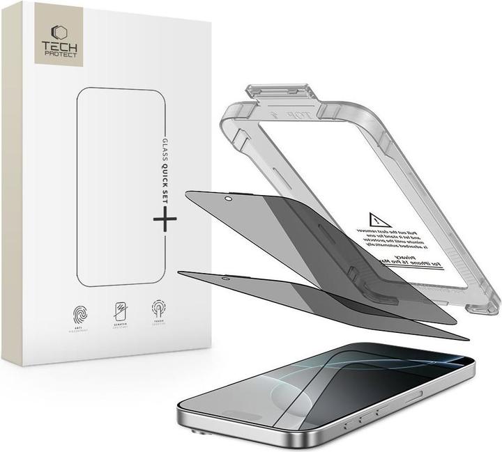 Immagine prodotto Hofi Tech-Protect Quick Set Spy+ Privacy Glass 2er-Pack für iPhone 16 Pro Max (2 Pezzo/i, Apple iPhone 16 Pro Max)
