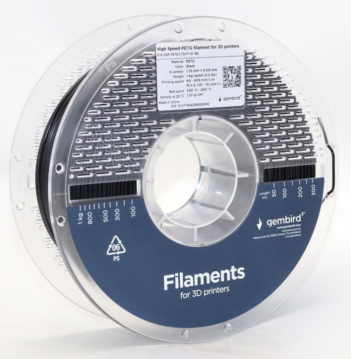 Image du produit Gembird PETG (PET, PETT) à haute vitesse - Tri - 1.75mm - 1 kg (PETG, 1.75 mm, 1000 g, Noir)