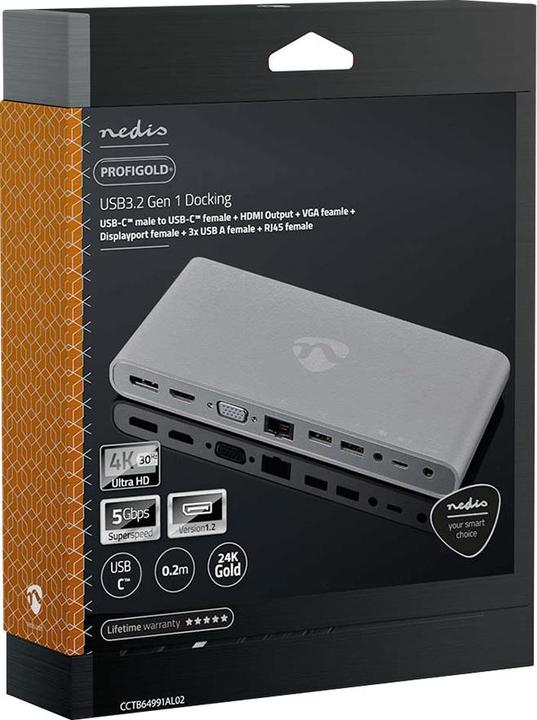 Actual product image Nedis USB Docking Station | USB 3.2 Gen 1 | USB-C™ Connector | DisplayPort Jack / HDMI™ Jack / RJ45 (USB-C, 12 ports)
