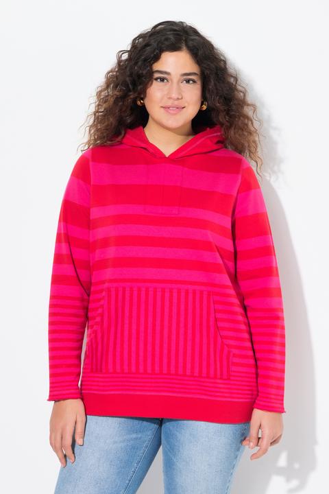 Immagine prodotto Ulla Popken Maglia con righe, cappuccio, tasca a marsupio e maniche lunghe (42, 44)
