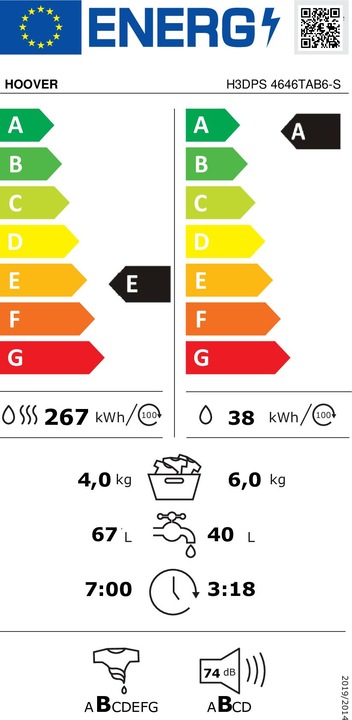 Label énergétique Hoover H3DPS 4646TAB6-S