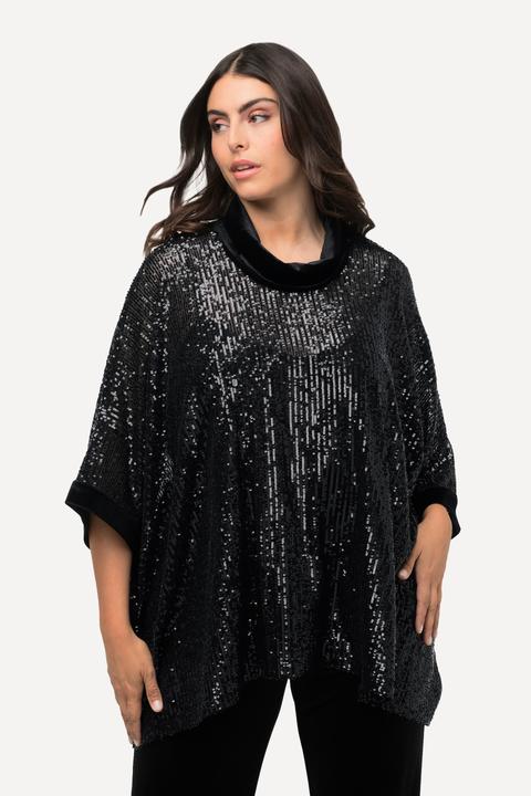 Produktbild Ulla Popken Pailletten-Shirt, Oversized, Samt-Rollkragen, Halbarm (50, 52, 54, 56)