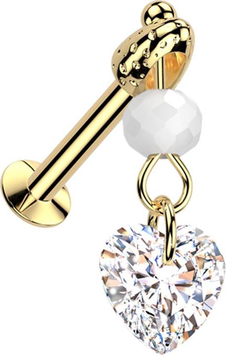 Actual product image Star Piercing Micro Threadless UFO Labret vergoldet mit Cone silber Anhänger Glaskugel Herzkristall silber (Brass, Surgical steel 316L)