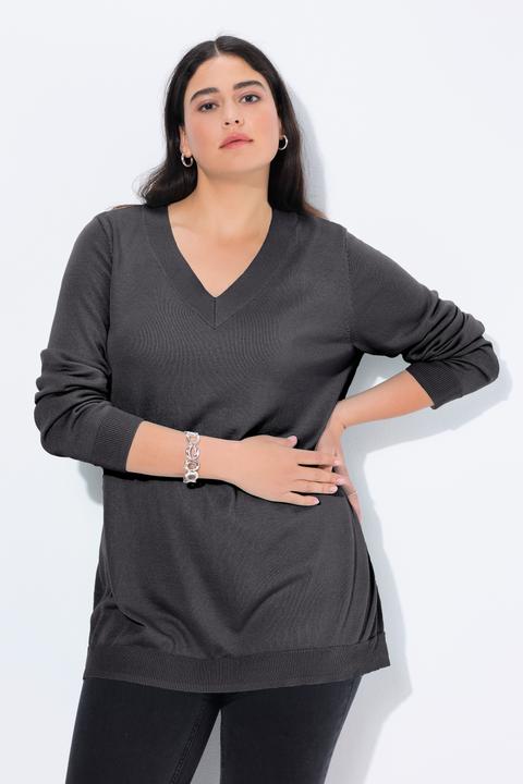 Produktbild Ulla Popken Pullover, V-Ausschnitt, Langarm, weicher Feinstrick (56)