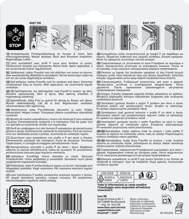 Immagine prodotto tesa tesamoll Guarnizione per finestre con profilo a P CLASSIC, guarnizione in gomma per l'isolamento