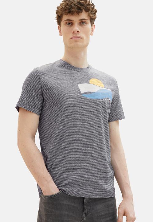 Image du produit Tom Tailor T-Shirt Gestreiftes Kurzarmshirt mit Rundhalsausschnitt und Foto-Print (3XL)