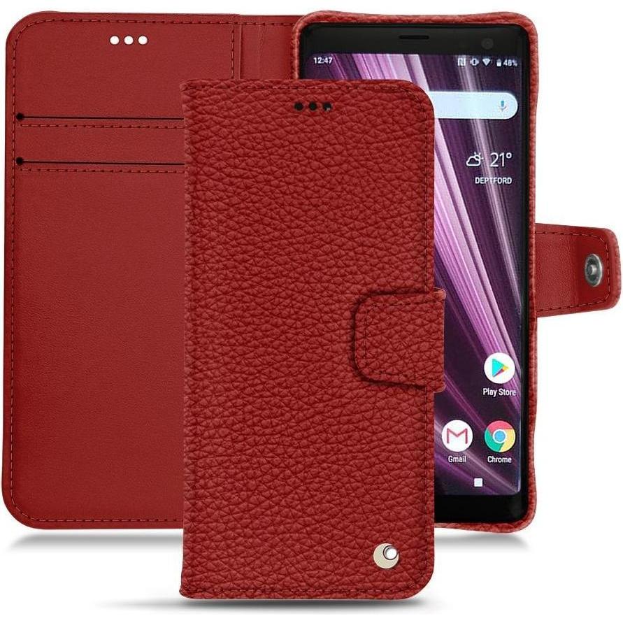 Noreve Lederschutzhülle Wallet (Sony Xperia XZ3), Smartphone Hülle, Rot