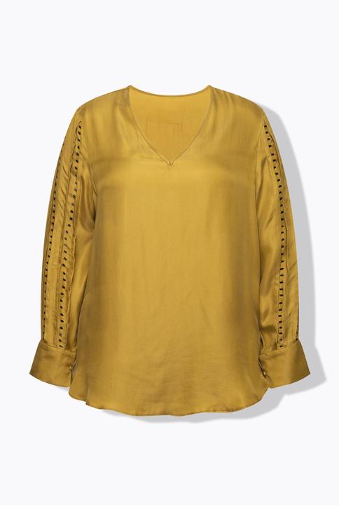 Immagine prodotto Ulla Popken Blusa con perline, Cupro, scollo a V e maniche lunghe (60)