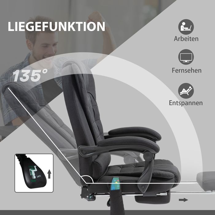 Produktbild Swisshandel24 Bürostuhl mit Massagefunktion, Schreibtischstuhl mit Liege- & Wärmefunktion