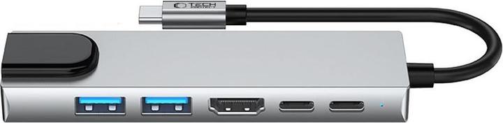 Produktbild Tech-Protect HB02 HUB Adapter 6in1 USB-C + USB2.0 + USB3.0 + HDMI 4K 30Hz + RJ45 + PD100W - gray (USB-C, 6 Ports)