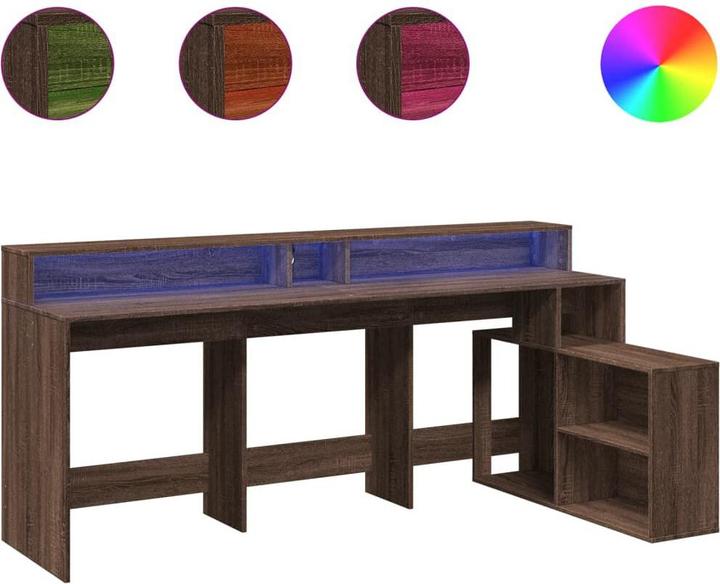 Actual product image vidaXL LED desk Computer desk Work desk Office desk Brown oak look (200 x 104 x 91 cm)