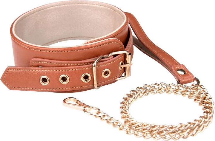 Dreamtoys blaze elite collar and chain cognac vegan leather