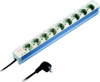 Actual product image Schroff 19" strip with rocker switch, 8x protective contact, Germany (8x, CEE 7/3, 2 m)