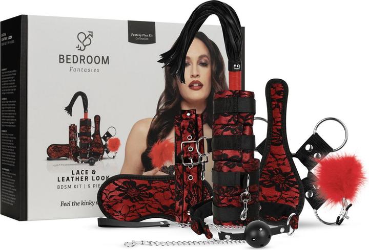 Bedroom Fantasies Lace & Leather Look 8teiliges Bondage Set Rot