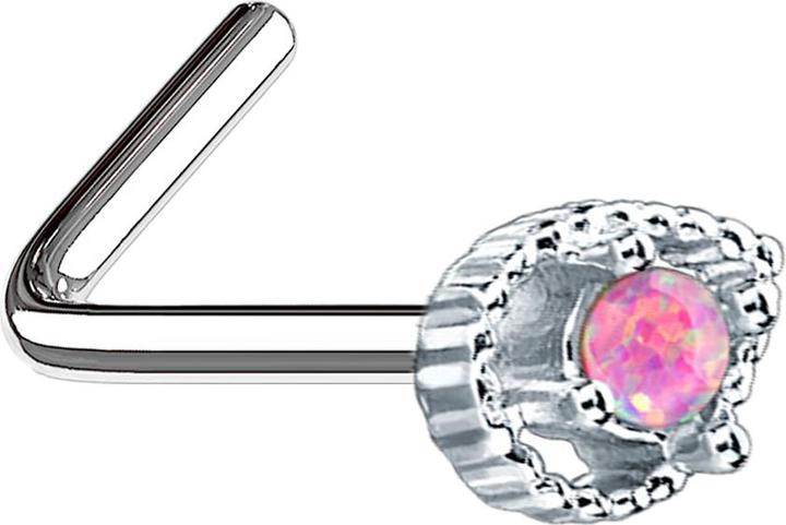 Immagine prodotto Star Piercing Nasenstecker gewinkelt silber Tropfen mit Opal pink (Ottone, Acciaio chirurgico 316L)