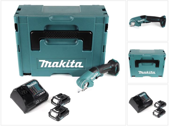 1x cesoie universali a batteria Makita CP 100 DZ 10,8 V, 1x Makpac 2 con inserto, 2x batteria 2,0 Ah, 1x caricabatterie