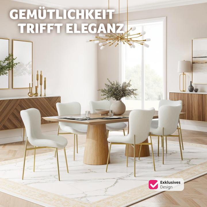 Produktbild tectake 6er Set Polsterstuhl Tessa Bouclé