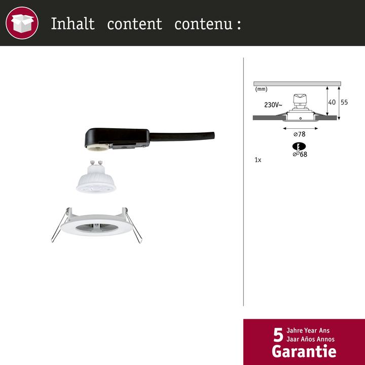 Produktbild Paulmann 92312 Nova LED-Einbauleuchte GU10 4.9 W Weiss (matt) (550 lm, GU10)