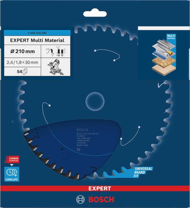 Immagine prodotto Bosch Professional Zubehör Lama circolare Expert per Multi Material, 210 x 30 x 2,4 mm, 54